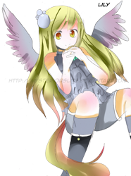 Size: 700x940 | Tagged: safe, artist:angelily-tan, derpy hooves, humanized, solo, tailed humanization, winged humanization