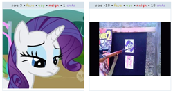 Size: 532x285 | Tagged: safe, rarity, pony, unicorn, exploitable meme, juxtaposition, juxtaposition win, sad