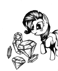 Size: 680x831 | Tagged: safe, artist:applepie5480, rarity, pony, unicorn, blushing, female, gemstones, mare, monochrome, solo