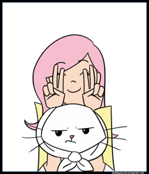 Size: 600x700 | Tagged: safe, artist:afroquackster, angel bunny, fluttershy, humanized, simple background, unamused
