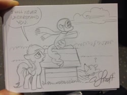 Size: 1024x768 | Tagged: safe, artist:andypriceart, derpibooru import, pinkie pie, rainbow dash, winona, andy you magnificent bastard, dog house, irl, peanuts, photo, snoopy, sopwith camel, traditional art, ww1 flying ace