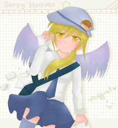 Size: 1200x1300 | Tagged: safe, artist:dreamysweetchocolat, derpy hooves, blonde hair, clothes, female, humanized, solo, winged humanization