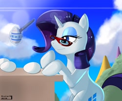 Size: 2855x2359 | Tagged: safe, artist:skyart301, rarity, pony, unicorn, craft, easter, easter egg, glasses, magic, paintbrush, table