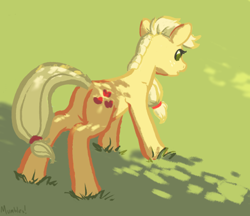 Size: 484x418 | Tagged: safe, artist:mumbles, applejack, earth pony, pony, alternate hairstyle, no more ponies at source, plot, solo