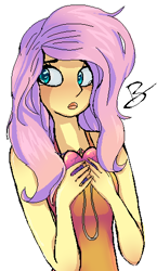 Size: 292x505 | Tagged: safe, artist:outonthebay, fluttershy, clothes, digital art, dress, heart, humanized, simple background