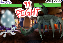 Size: 1024x704 | Tagged: safe, artist:lightningnickel, rarity, crab, pony, unicorn, commission, mortal kombat, rarity fighting a giant crab