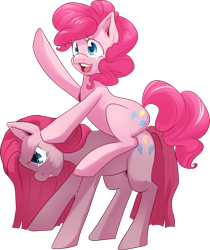 Size: 1024x1221 | Tagged: safe, artist:pyoo-kee-pony, pinkie pie, earth pony, pony, duality, pinkamena diane pie, ponies riding ponies, riding