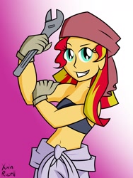 Size: 1800x2400 | Tagged: safe, artist:xain-russell, sunset shimmer, equestria girls, ask sunset the otaku, belly button, clothes, cosplay, costume, fullmetal alchemist, midriff, solo, winry rockbell