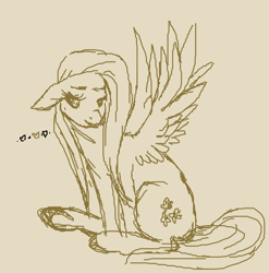 Size: 1969x1993 | Tagged: safe, fluttershy, pegasus, pony, female, mare, monochrome, simple background, solo