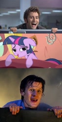 Size: 391x768 | Tagged: safe, derpibooru import, twilight sparkle, human, david tennant, doctor who, eleventh doctor, irl, matt smith, meme, photo, tenth doctor