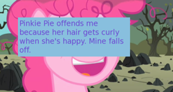 Size: 500x265 | Tagged: safe, screencap, pinkie pie, earth pony, pony, the cutie mark chronicles, meta, offensive ponies, text