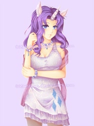 Size: 600x799 | Tagged: safe, artist:oceanchan, rarity, clothes, dress, eared humanization, horned humanization, humanized