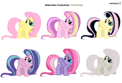 Size: 3400x2300 | Tagged: safe, artist:kurokaji11, artist:pika-robo, fluttershy, starsong, pegasus, pony, g3, g4, alternate costumes, crouching, discorded, emoshy, female, flitterheart, flutterbitch, g3 to g4, generation leap, mare, palette swap, recolor, simple background, transparent background, vector