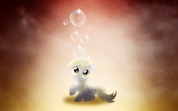 Size: 1920x1200 | Tagged: safe, artist:vexx3, derpy hooves, blank flank, bubble, filly, underp, wallpaper