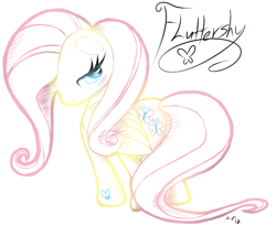 Size: 1187x971 | Tagged: safe, artist:lavenderkhajiit, fluttershy, pegasus, pony, female, mare, pastel, pink mane, yellow coat