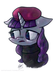 Size: 900x1160 | Tagged: safe, artist:zestyoranges, rarity, pony, unicorn, beatnik rarity, beret, clothes, hat, solo, sweater