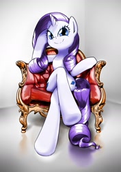 Size: 1000x1414 | Tagged: safe, artist:yoka-the-changeling, rarity, pony, semi-anthro, unicorn, chair, sitting, solo