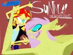 Size: 5232x3936 | Tagged: safe, artist:newsketches, fluttershy, sunset shimmer, bat pony, vampire, equestria girls, buffy the vampire slayer, flutterbat, parody, patreon