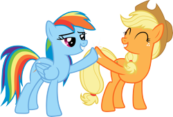 Size: 10729x7247 | Tagged: safe, artist:rainbowplasma, applejack, rainbow dash, earth pony, pegasus, pony, absurd resolution, hoofbump, simple background, transparent background, vector