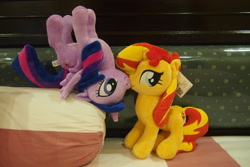 Size: 2544x1696 | Tagged: safe, artist:dynasty-dawn, sunset shimmer, twilight sparkle, twilight sparkle (alicorn), alicorn, pony, female, irl, kissing, lesbian, photo, plushie, shipping, sunsetsparkle