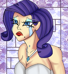 Size: 441x480 | Tagged: safe, artist:stubbornstallion, rarity, crying, humanized, lipstick