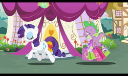 Size: 1280x768 | Tagged: safe, rarity, spike, dragon, pony, unicorn, double rainboom, floating, heart