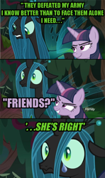 Size: 640x1080 | Tagged: safe, edited screencap, screencap, mean twilight sparkle, queen chrysalis, alicorn, changeling, changeling queen, the mean 6, clone, comic, crying, dialogue, female, former queen chrysalis, image macro, meme, pure unfiltered evil, sad, screencap comic