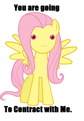 Size: 680x984 | Tagged: safe, edit, fluttershy, incubator (species), pegasus, pony, draw on me, hilarious in hindsight, kyubey, kyubeyshy, photoshop, puella magi madoka magica, voice actor joke, you're gonna get the contract of your life