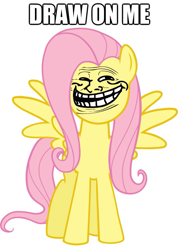 Size: 625x878 | Tagged: safe, fluttershy, pegasus, pony, draw on me, female, mare, pink mane, trollface, yellow coat