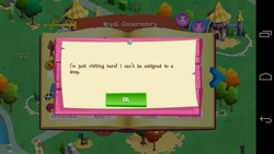 Size: 1280x720 | Tagged: safe, screencap, donut joe, rarity, changeling, pony, unicorn, gameloft, text