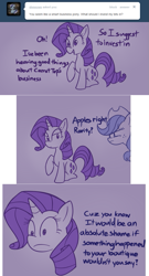 Size: 699x1298 | Tagged: safe, artist:bambooharvester, applejack, rarity, earth pony, pony, unicorn, ask, mafia, rarity replies, tumblr