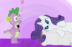 Size: 1000x656 | Tagged: safe, artist:cheshiresdesires, rarity, spike, dragon, pony, unicorn, brush, brushie, female, heart, male, shipping, sparity, straight