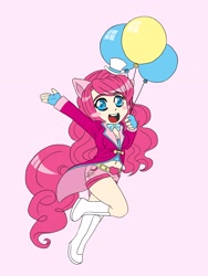 Size: 2448x3264 | Tagged: safe, artist:apocalypsepuppy, pinkie pie, balloon, chibi, eared humanization, humanized, solo, tailed humanization