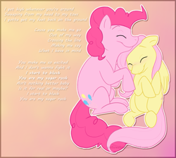 Size: 945x846 | Tagged: safe, artist:arcticwaters, fluttershy, pinkie pie, earth pony, pegasus, pony, flutterpie, nuzzling, shipping