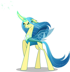 Size: 4000x4106 | Tagged: safe, artist:orin331, queen chrysalis, changedling, changeling, changeling queen, absurd resolution, angry, female, glowing horn, looking up, purified chrysalis, raised hoof, simple background, solo, spread wings, transparent background, vector, wings