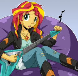 Size: 1280x1238 | Tagged: safe, artist:trakker, sunset shimmer, equestria girls, electric guitar, frown, guitar, solo