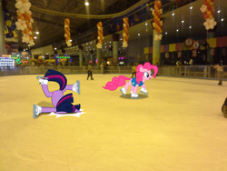 Size: 2560x1920 | Tagged: safe, artist:chevrolet-evilimpala, derpibooru import, pinkie pie, twilight sparkle, earth pony, pony, ice rink, ice skating, ponies in real life, vector