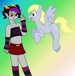 Size: 1116x1128 | Tagged: safe, artist:voltrathelively, derpy hooves, pegasus, pony, crossdressing, crossover, eridan ampora, female, gradient background, homestuck, march eridan, mare