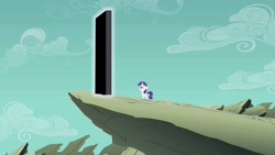 Size: 1280x720 | Tagged: safe, edit, edited screencap, screencap, rarity, pony, unicorn, the cutie mark chronicles, 2001: a space odyssey, blank flank, female, filly, filly rarity, monolith, solo, younger