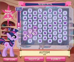 Size: 652x543 | Tagged: safe, derpibooru import, twilight sparkle, autism, game, solo, twilight sparkle's magical mysteries