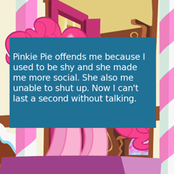 Size: 500x500 | Tagged: safe, screencap, pinkie pie, earth pony, pony, baby cakes, meta, offensive ponies, text