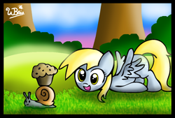 Size: 856x580 | Tagged: safe, artist:neoncabaret, derpy hooves, pony, cute, muffin, snail