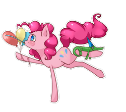 Size: 1439x1278 | Tagged: safe, artist:tomat-in-cup, gummy, pinkie pie, earth pony, pony, balloon, duo, female, hat, mare, party hat, party horn, simple background, transparent background