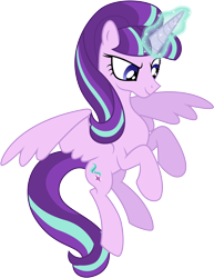 Size: 6521x8464 | Tagged: safe, artist:illumnious, starlight glimmer, alicorn, pony, absurd resolution, alicornified, colored, evil, flat colors, floating, magic, princess, race swap, show accurate, simple background, solo, starlicorn, this will end in communism, transparent background, vector, xk-class end-of-the-world scenario