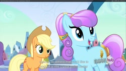 Size: 1920x1080 | Tagged: safe, screencap, applejack, earth pony, pony, the crystal empire, female, mare, youtube caption