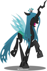 Size: 3094x4623 | Tagged: safe, artist:vector-brony, queen chrysalis, changeling, changeling queen, the mean 6, cute, cutealis, eyes closed, fangs, happy, open mouth, pranchrysalis, prancing, raised hoof, simple background, solo, transparent background, vector