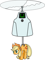 Size: 1024x1349 | Tagged: safe, artist:kennyklent, applejack, earth pony, pony, robot, crossover, flying, jailbot, superjail