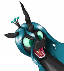 Size: 1605x1779 | Tagged: safe, artist:カタバミ, queen chrysalis, changeling, changeling queen, fangs, female, simple background, solo, white background