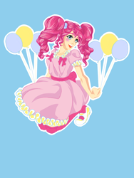 Size: 600x800 | Tagged: safe, artist:aqua-relle, pinkie pie, balloon, humanized, solo