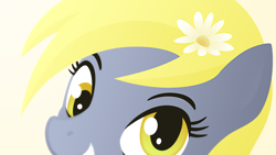 Size: 1920x1080 | Tagged: safe, artist:gingermint, artist:icekatze, derpy hooves, pegasus, pony, bust, female, flower, gradient background, lineless, mare, portrait, solo, teeth, wallpaper